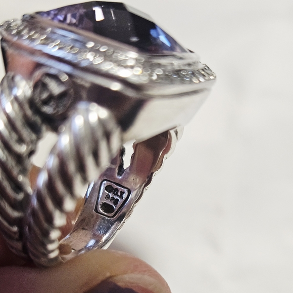 David Yurman Albion Large Light Amethyst & Diamond Sterling Silver Ring Size 7 - Picture 9 of 12